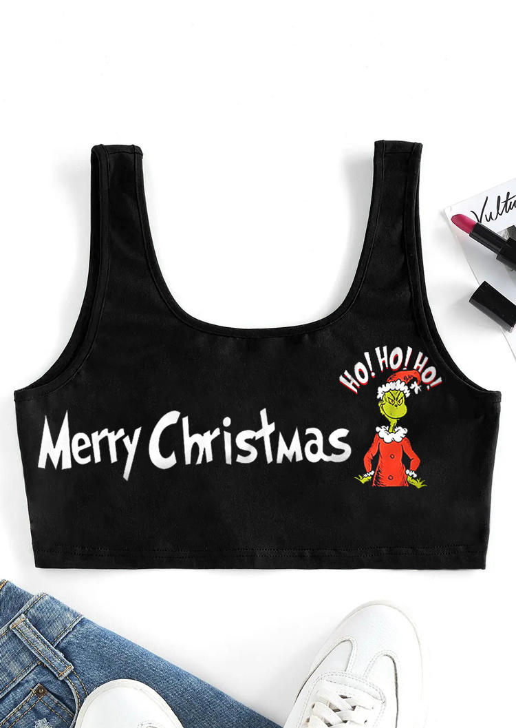 

Crop Tops Merry Christmas Ho Ho Ho Crop Tank Top in Black. Size: ,M,L,XL