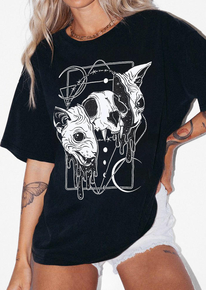 

T-shirts Tees Kitty Moon O-Neck T-Shirt Tee in Black. Size: ,M,L,XL