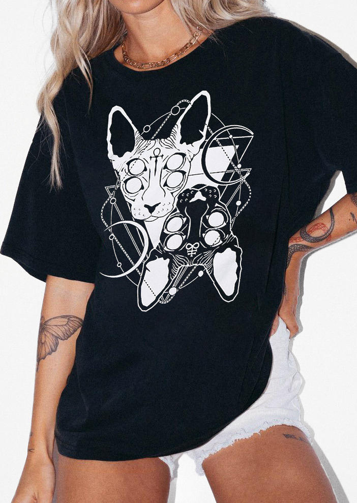 

T-shirts Tees Cat Moon O-Neck T-Shirt Tee in Black. Size: ,M,L,XL