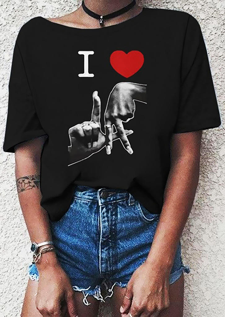 

T-shirts Tees Valentine Heart Love O-Neck T-Shirt Tee in Black. Size: ,M,L,XL