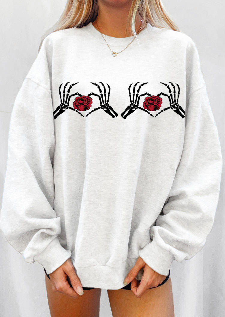 

Sweatshirts Skeleton Hand Rose Sweatshirt in Light Grey. Size: ,M,L,XL