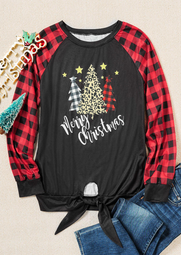 

Matching Outfits Mommy & Me Merry Christmas Plaid Leopard Tree Blouse in Women. Size: ,M,L,XL