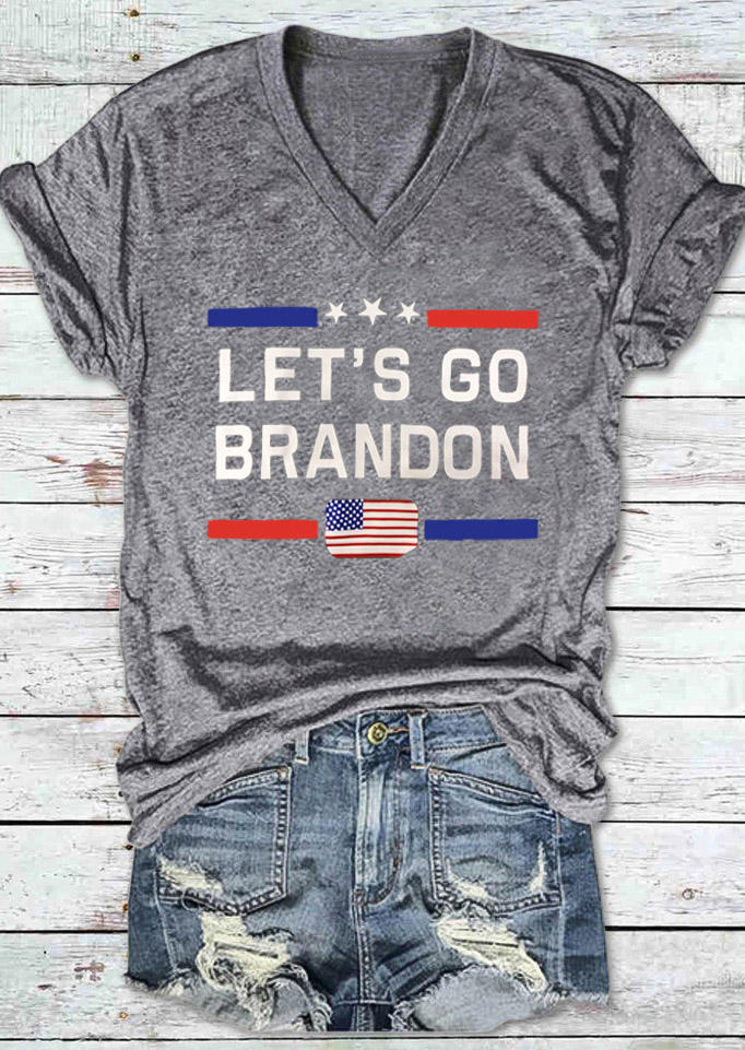 

T-shirts Tees Let's Go Brandon V-Neck T-Shirt Tee in Gray. Size