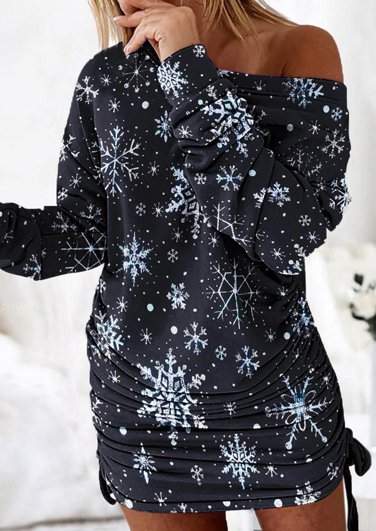 

Bodycon Dresses Christmas Snowflake Ruched Drawstring Bodycon Dress in Black. Size: ,M,L,XL