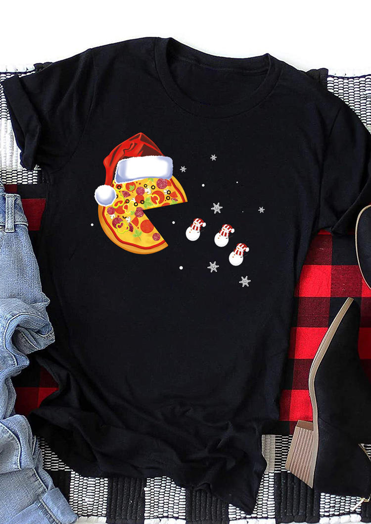 

T-shirts Tees Pizza Snowman Christmas Hat T-Shirt Tee in Black. Size: ,M,L,XL