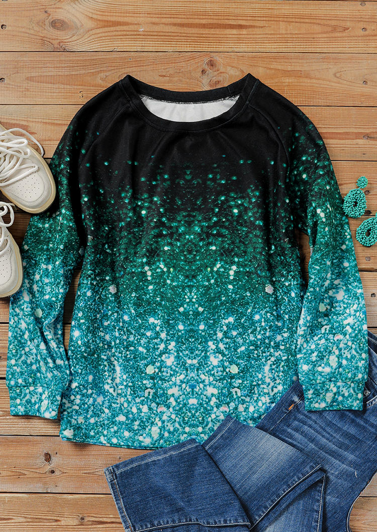 

Sweatshirts Gradient Long Sleeve O-Neck Sweatshirt in Green. Size