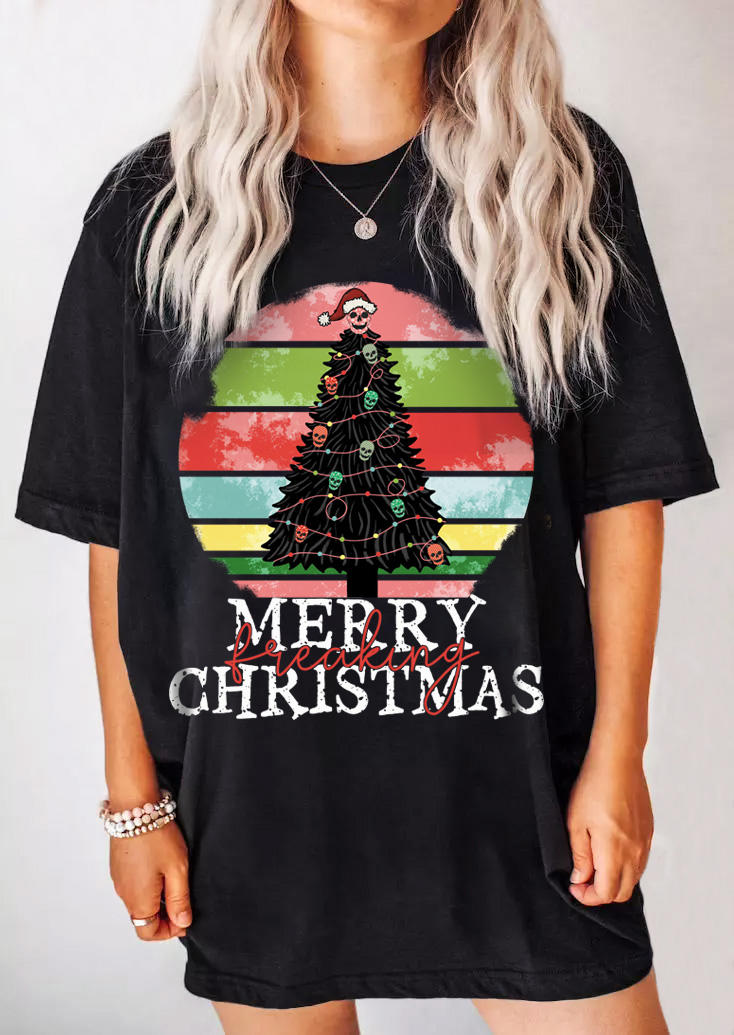 

T-shirts Tees Merry Christmas Tree Skull T-Shirt Tee in Black. Size: ,M,L,XL