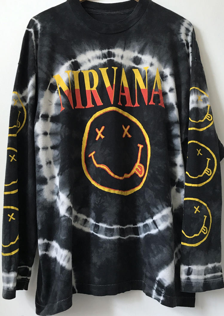 

Blouses Nirvana Smiley Face Long Sleeve Blouse in Black. Size: ,M,L,XL