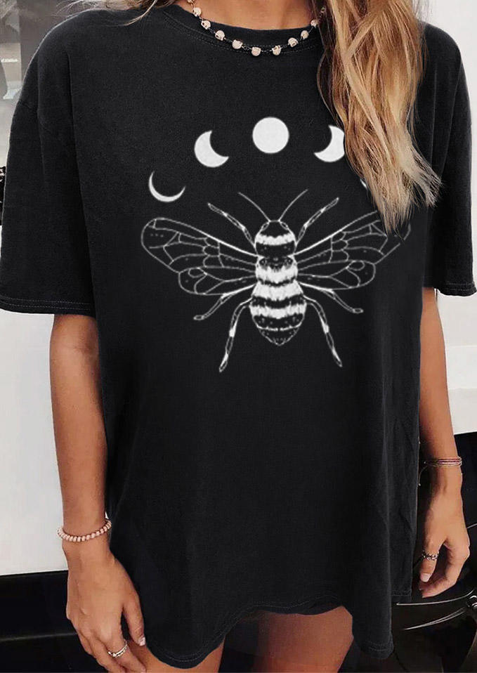 

T-shirts Tees Bee Moon O-Neck T-Shirt Tee in Black. Size: ,M,L,XL