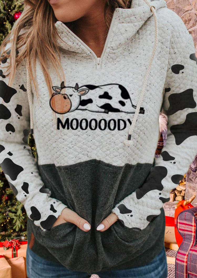 

Hoodies Mooooody Cow Zipper Long Sleeve Hoodie in Multicolor. Size