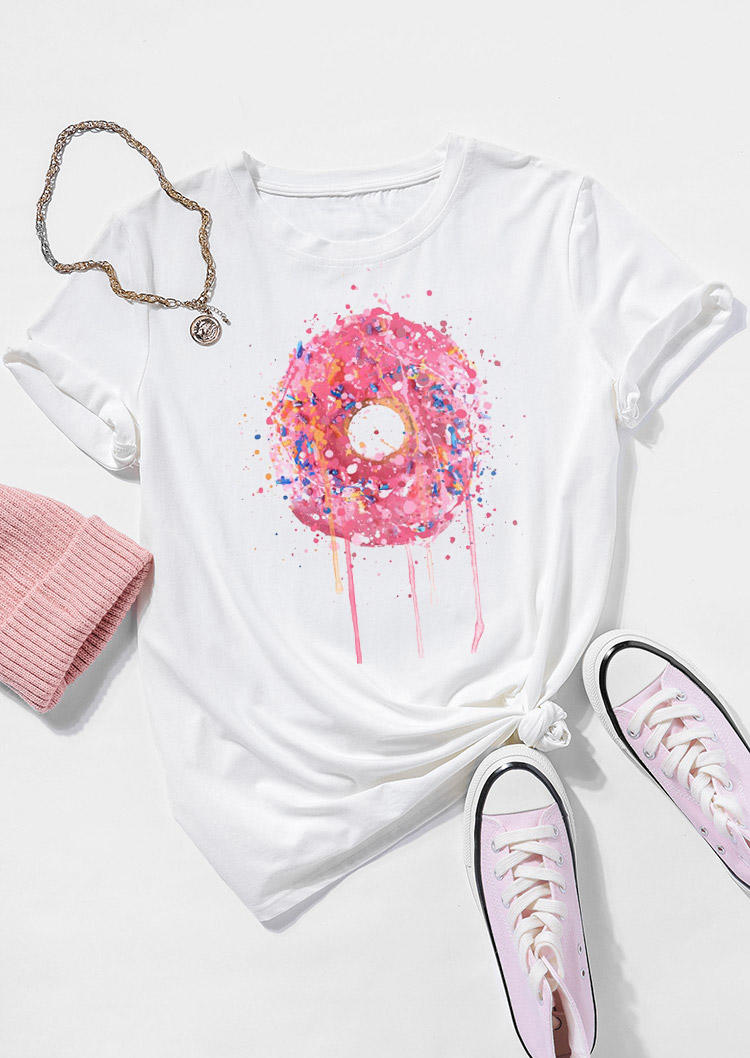 Donut O-Neck T-Shirt Tee - White