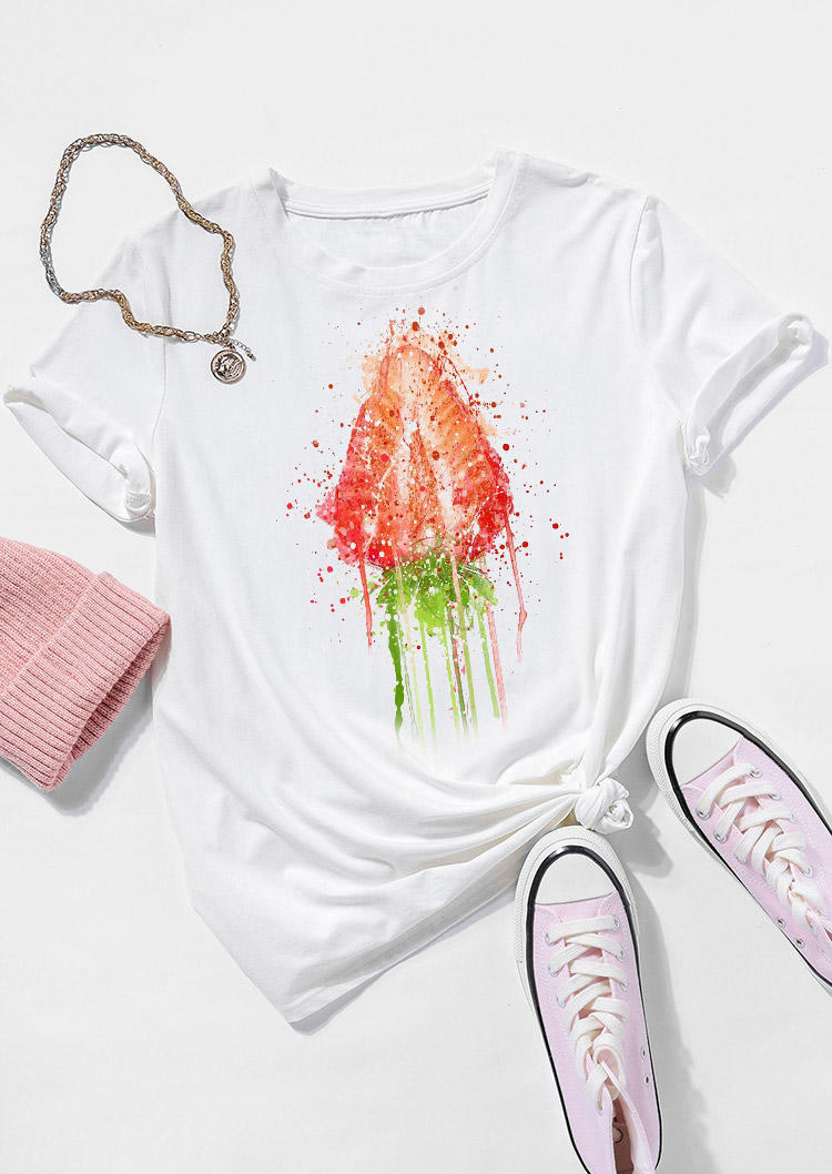 Strawberry O-Neck T-Shirt Tee - White