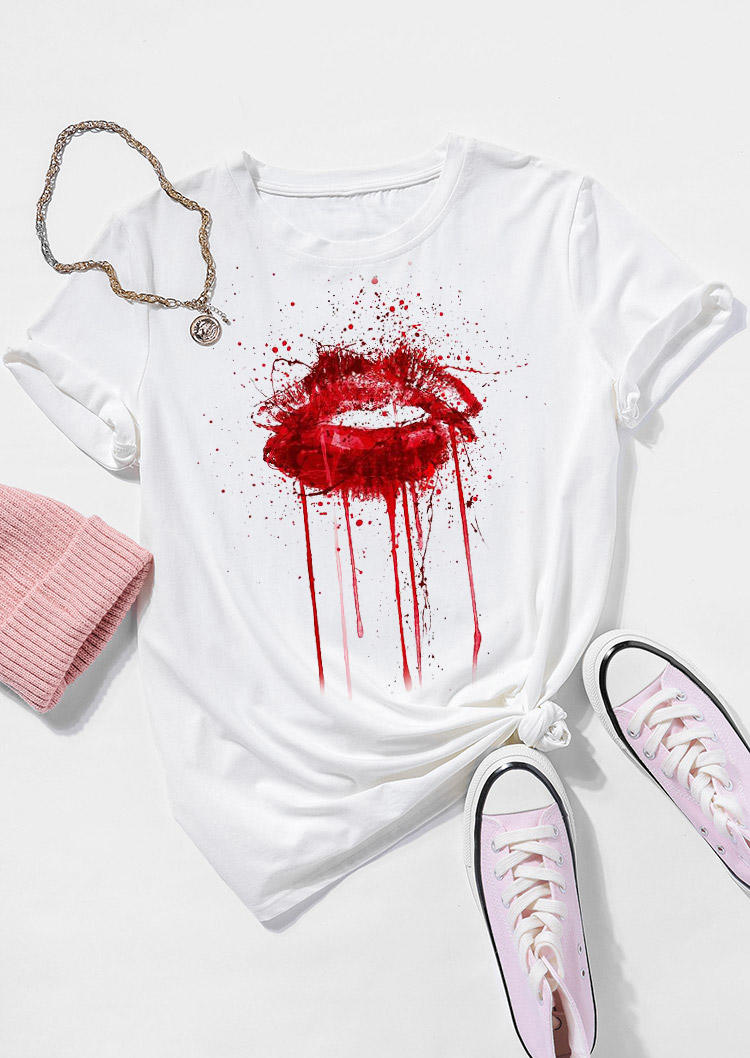 

T-shirts Tees Lips O-Neck T-Shirt Tee in White. Size: ,M,L,XL