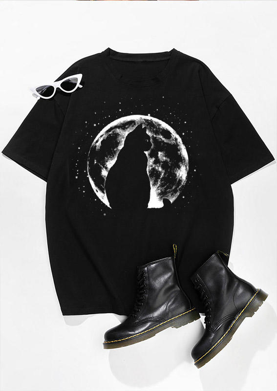 

T-shirts Tees Cat Moon Oversized T-Shirt Tee in Black. Size: ,M,L,XL