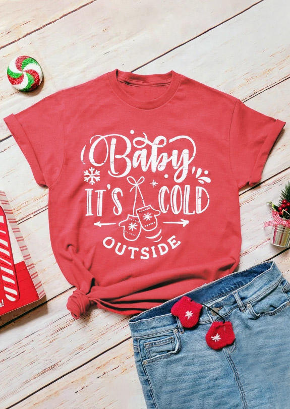 T-shirts Tees Baby It's Cold Outside T-Shirt Tee - Watermelon Red in Red. Size: S