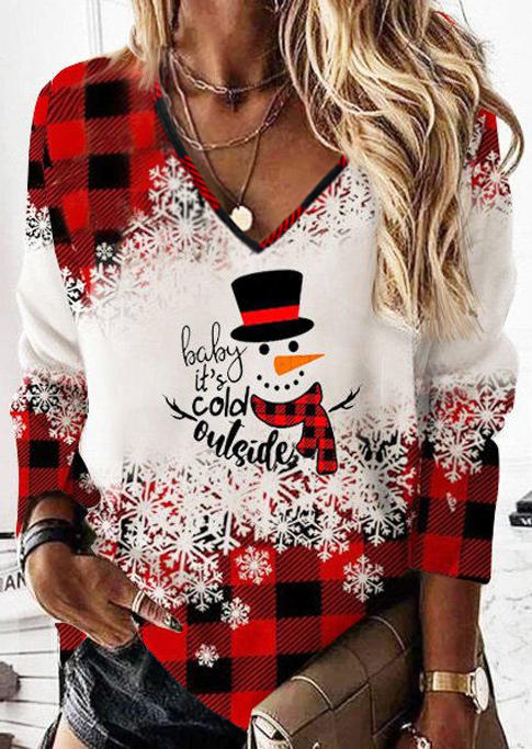 

Blouses It' Cold Outside Plaid Snowman Blouse in Multicolor. Size