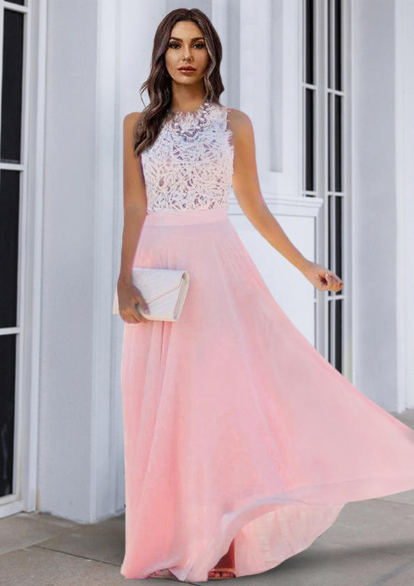 

Prom Dresses Lace Splicing Chiffon Prom Dress in Pink. Size: S,M,L