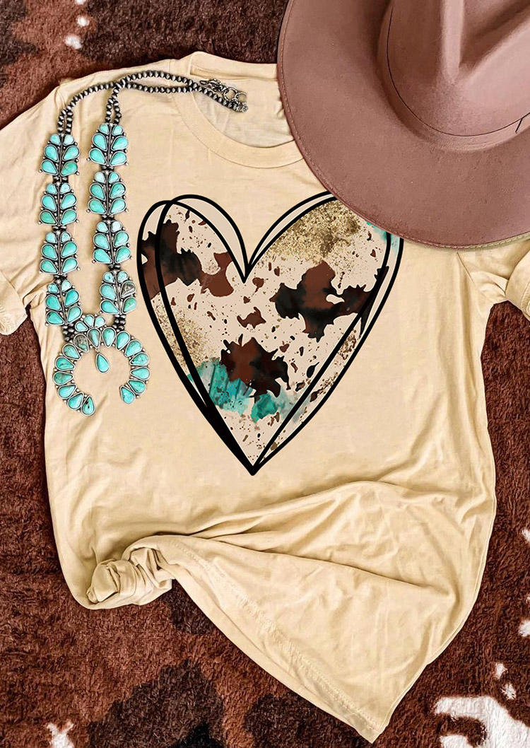 

T-shirts Tees Heart Cow O-Neck T-Shirt Tee in Apricot. Size