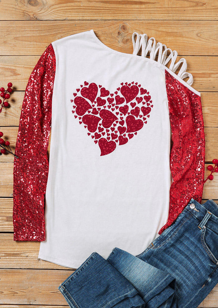 Valentine Sequined Love Heart Criss-Cross Blouse - White