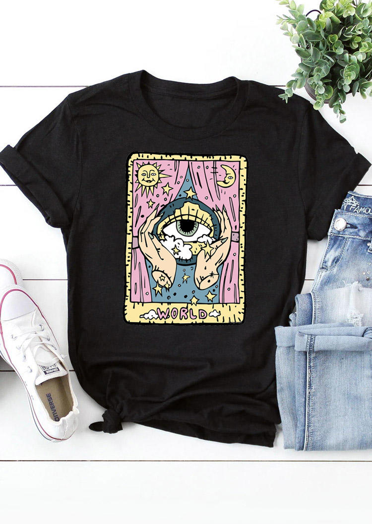 

T-shirts Tees Sun Moon Eye Tarot O-Neck T-Shirt Tee in Black. Size: ,M,L,XL