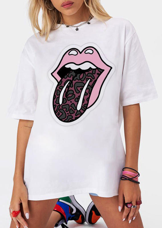 

T-shirts Tees Leopard Lips O-Neck T-Shirt Tee in White. Size: ,M,L,XL