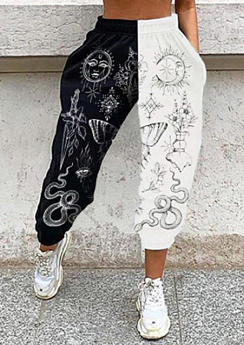 

Pants Sun Snake Flower Color Block Sweatpants in Black. Size