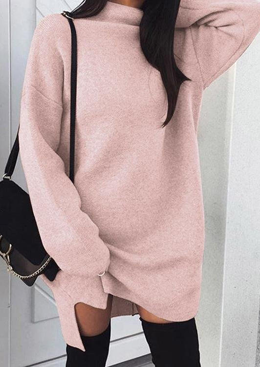 

Mini Dresses Slit Turtleneck Drop-Shoulder Mini Dress in Pink. Size: ,M,L,XL