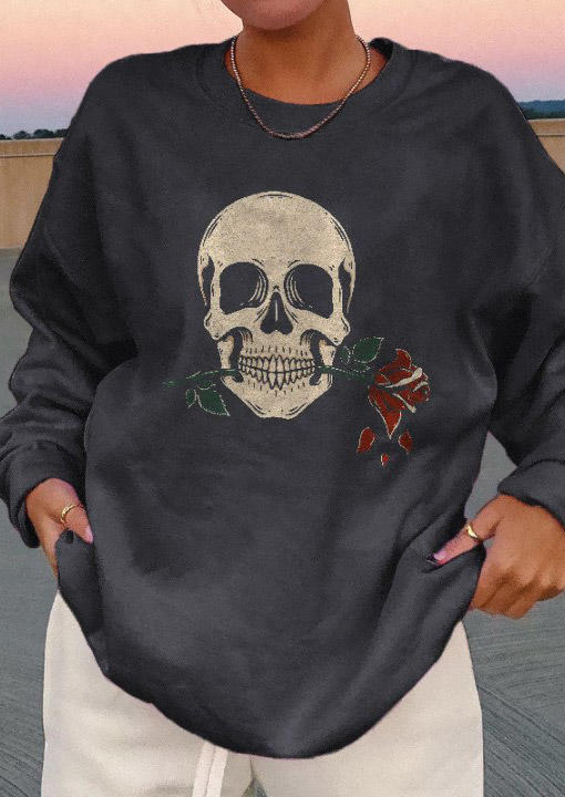 

Sweatshirts Skull Rose Pullover Sweatshirt in Black. Size: ,M,L,XL