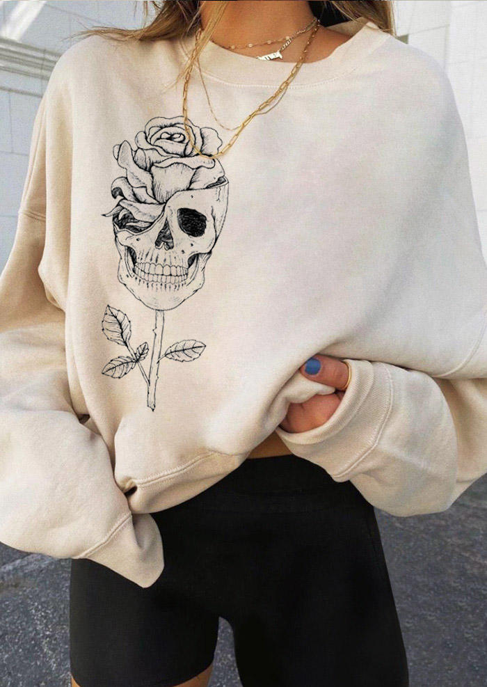 

Sweatshirts Rose Skull Long Sleeve Sweatshirt in Apricot. Size: ,M,L,XL