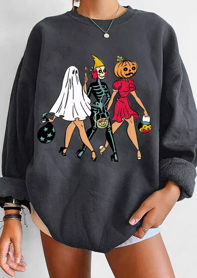 Sweatshirts Pumpkin Face Skeleton Star Sweatshirt in Gray. Size: L,M,S