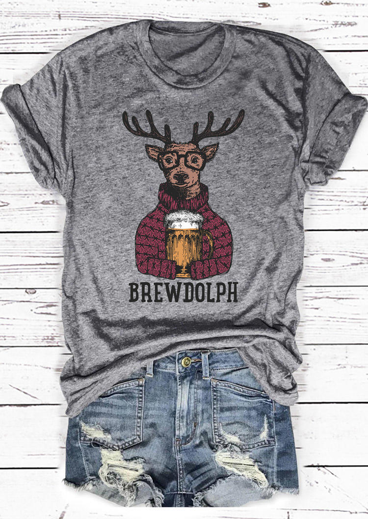 T-shirts Tees Christmas Reindeer Brewdolph T-Shirt Tee in Gray. Size: S,M,L