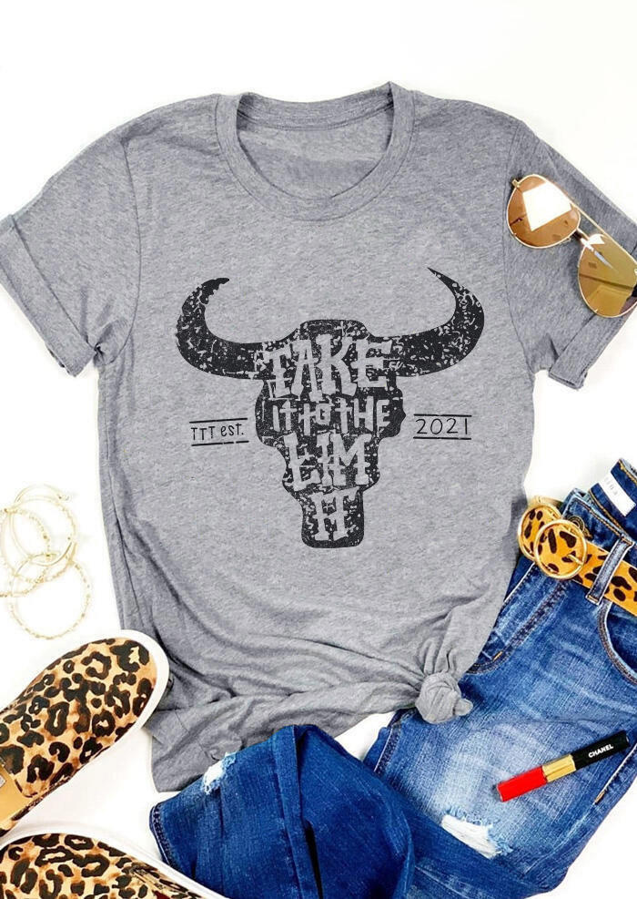 T-shirts Tees Take It To The Limit Steer Skull T-Shirt Tee in Gray. Size: S,M,L,XL