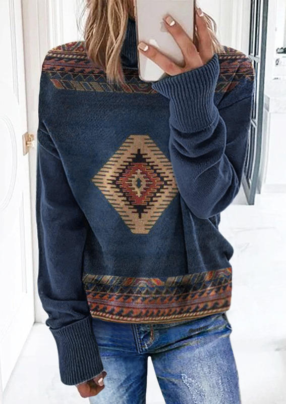 

Sweatshirts Aztec Geometric Long Sleeve Sweatshirt in Blue. Size