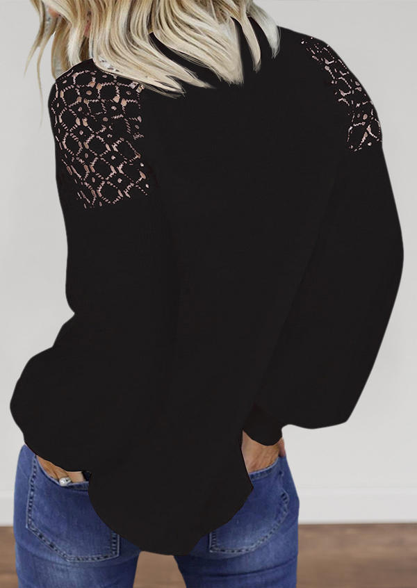 

Blouses Lace Lantern Sleeve Blouse in Black. Size