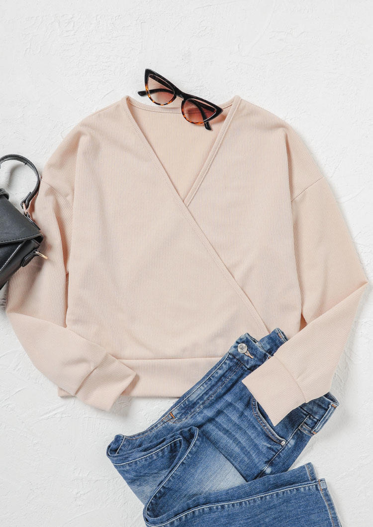 

Blouses Long Sleeve V-Neck Blouse in Apricot. Size