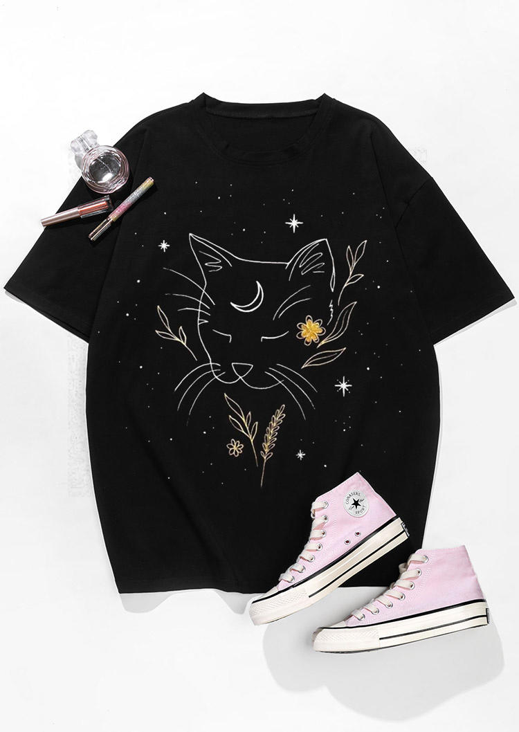 

T-shirts Tees Cat Moon Star Oversized T-Shirt Tee in Black. Size