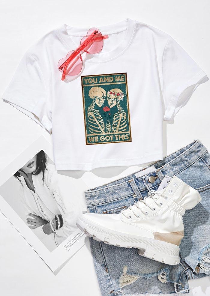 

Crop Tops You And Me Skeleton Rose Crop Top in White. Size: ,M,L,XL