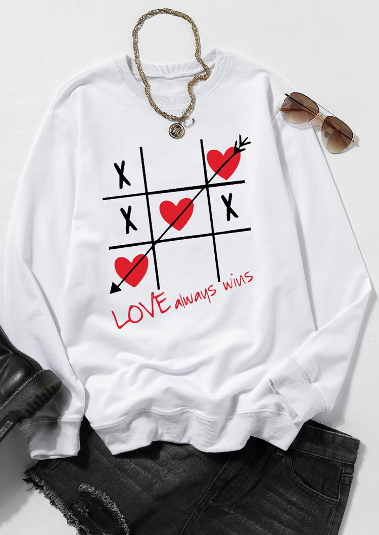 

Sweatshirts Valentine Love Always Wins Pullover Sweatshirt in White. Size: ,M,L,XL