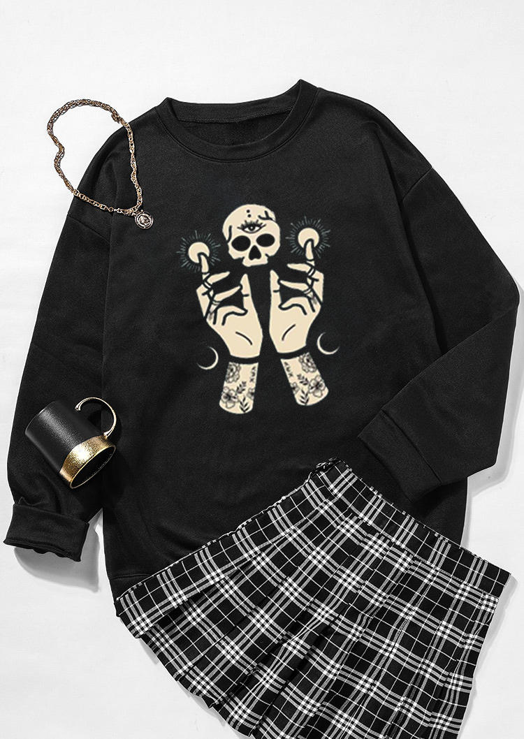 

Sweatshirts Hamsa Skull Sun Floral Long Sleeve Sweatshirt in Black. Size: ,M,L,XL