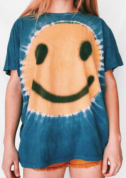

T-shirts Tees Smiley Tie Dye O-Neck T-Shirt Tee in Blue. Size: ,M,L,XL