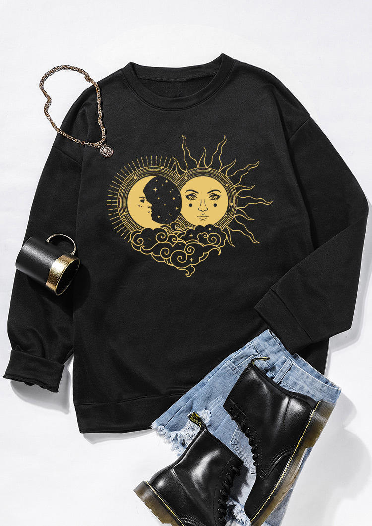 

Sweatshirts Sun Moon Face O-Neck Sweatshirt in Black. Size: ,M,L,XL