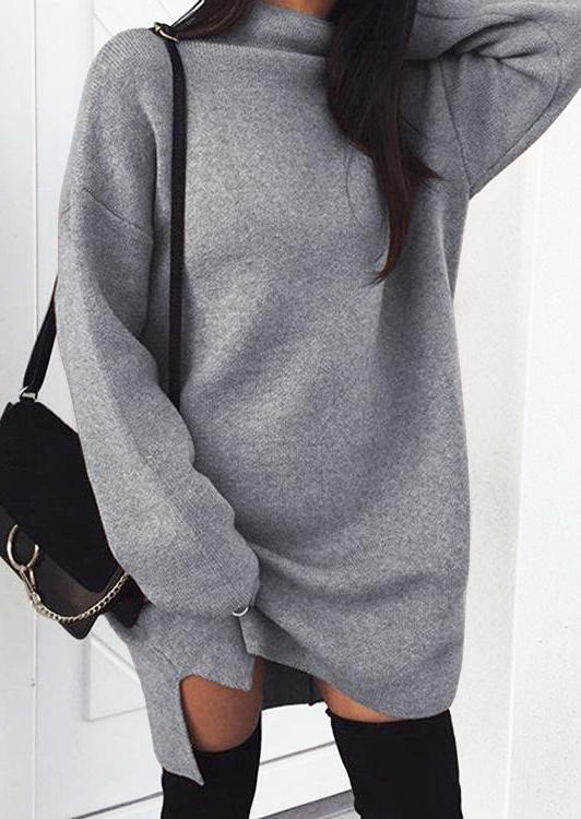 

Mini Dresses Slit Turtleneck Drop-Shoulder Mini Dress in Gray. Size: ,M,L,XL