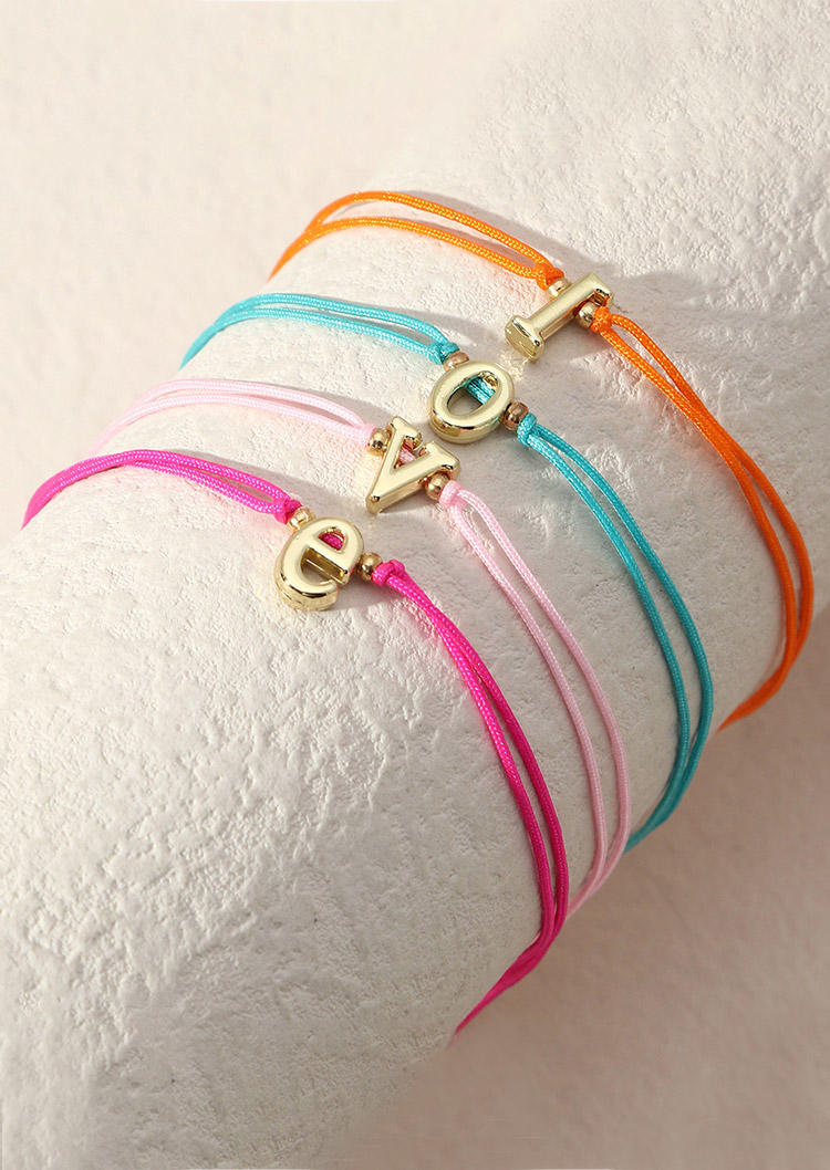 

Bracelet 4Pcs Love Letter Braided Bracelet Set in Multicolor. Size