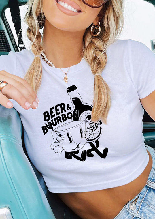 

Crop Tops Beer Bourbon O-Neck Crop Top in White. Size: ,M,L,XL