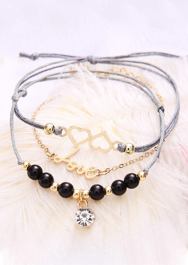 

Bracelet 3Pcs Love Heart Beading Bracelet Set in Gold. Size