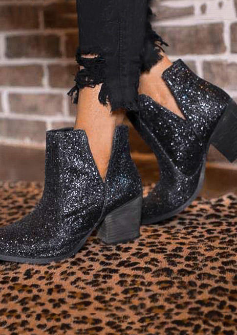 

Boots Glitter Chunky Heel Ankle Boots in Black. Size: ,38,39,40,41