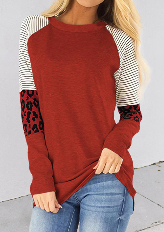 

Blouses Leopard Striped Long Sleeve Blouse in Brick Red. Size
