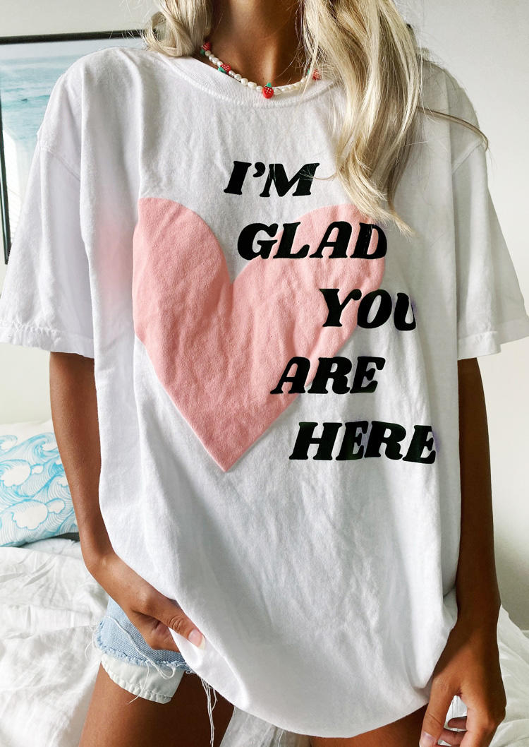 

T-shirts Tees I'm Glad You Are Here Love Heart T-Shirt Tee in White. Size: ,M,L,XL