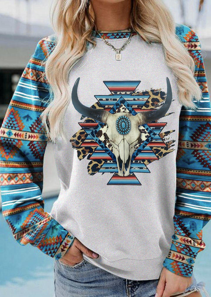 

Sweatshirts Aztec Geometric Steer Skull Sweatshirt in Light Grey. Size