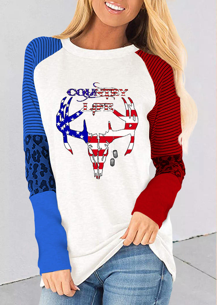 

Blouses Country Life Striped Leopard Blouse in White. Size: ,M,L,XL
